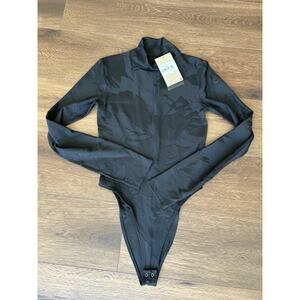 NIKE Tech Pack Women's Bodysuit Black Floral Jacquard Turtleneck Size XS